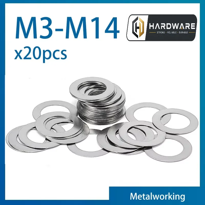 20pcs/lot 304 Stainless Steel Ultra Thin Flat Washer M3 M4 M5 M6 M8 M10 M12 M14 Adjusting Shim Plain Gasket 0.1/ 0.2/ 0.3mm