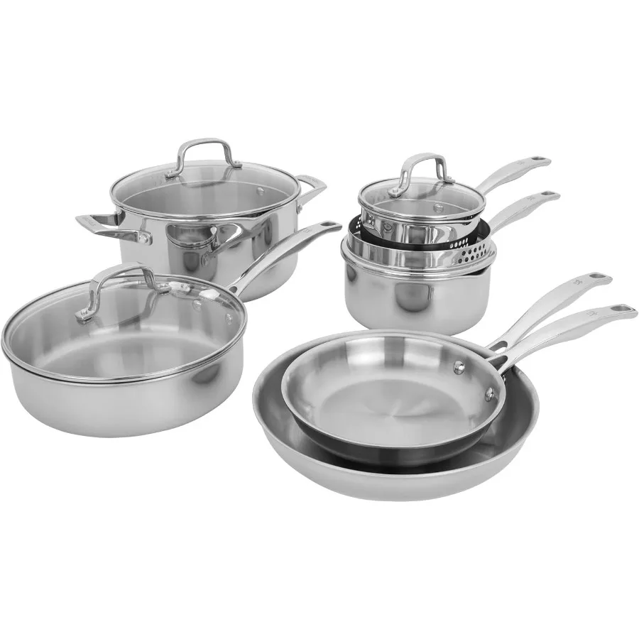 

Clad H3 10pc Induction Pot and Pan Set Stainless Steel Durable and Easy to Clean for Home Kitchen Cooking Ideal for Stovetop an