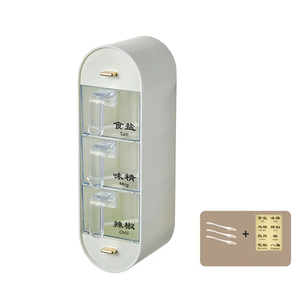 

Пластиковая 5-решеточная коробка для приправ, прозрачный влагостойкий контейнер для приправ с ложками, герметичная настенная коробка для приправ