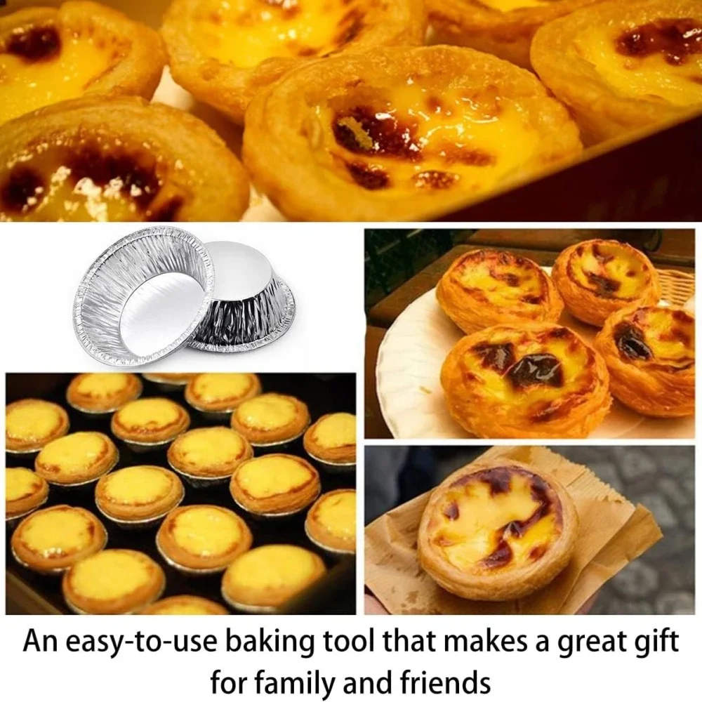 100Pcs Disposable Egg Tart Molds Aluminum Foil Cupcake Mold Cake Cookie Mold Kitchen Bakeware Tools for Tart Pie Baking Cooking