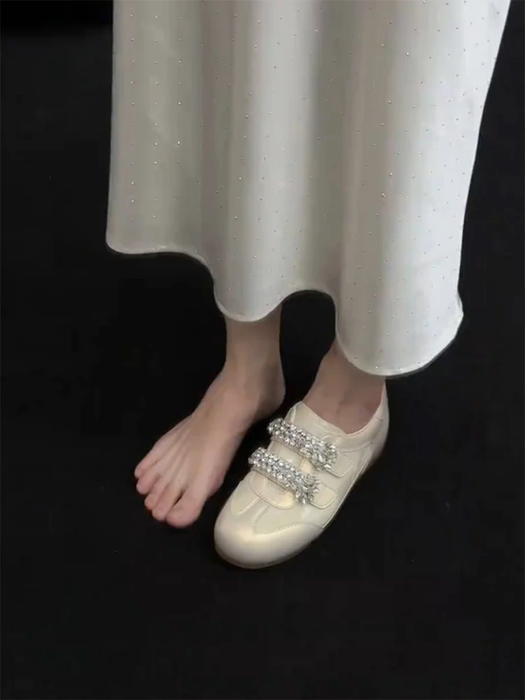 2026 Fashion Rhinestone German Training Shoes for Women, Agan Shoes, Versatile Ballet Training Shoes, White Sneakers