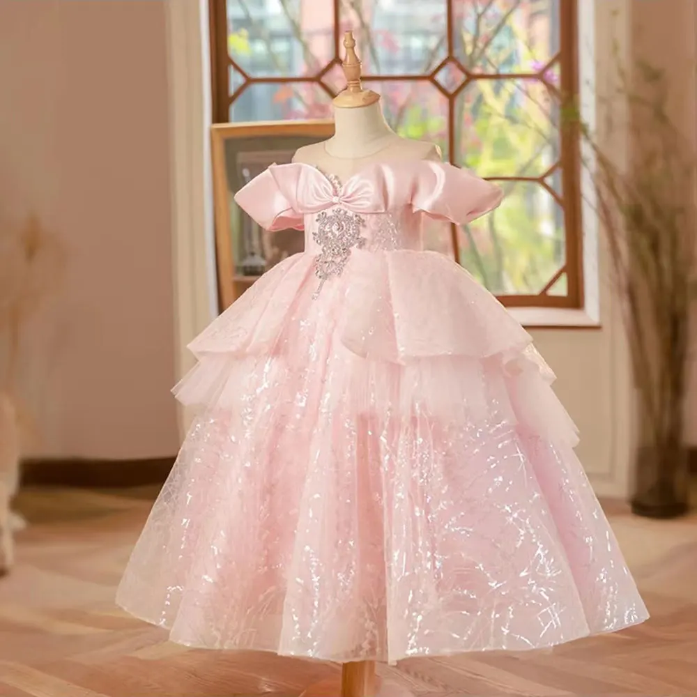 Jill Wish-Vestido rosa árabe elegante, vestido de baile de lantejoulas para crianças, princesa, festa de aniversário, casamento, primeira comunhão, Dubai, 2024, J221