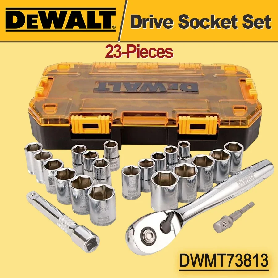 

DEWALT DWMT73813 Drive Socket Set (23 Piece), 1/2" Combination Socket Set Car Repair Tools 72 Tooth Quick Release Ratchet