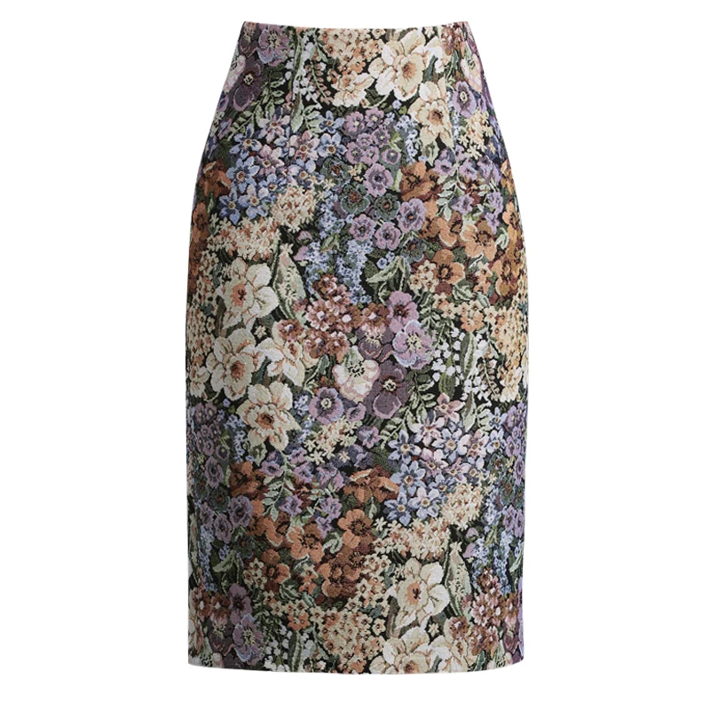 

New Spring And Autumn Elegant Women Jacquard Skirts High Waist France Vintage Lady Office Work Skirt