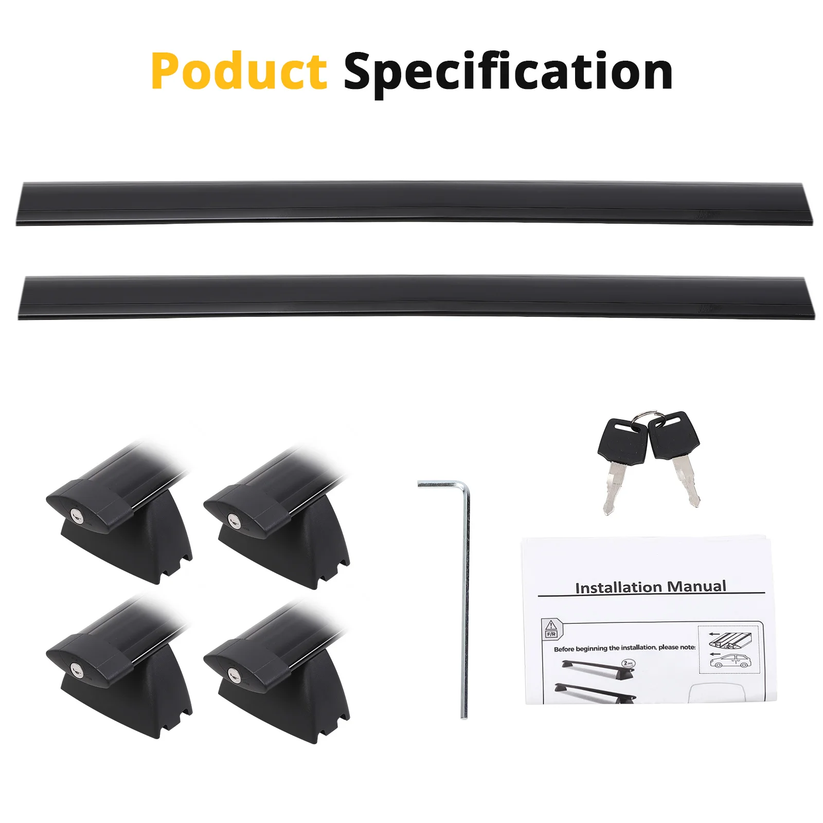 Car Roof Rack Cross Bars, for 2011-2021 Jeep Grand Cherokee with Grooved Side Rails, Aluminum Cross Bar Replacement for Rooftop