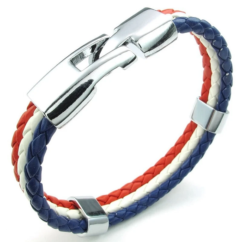 Jewelry Bracelet, France French Flag Bracelet, Alloy, White Red-Blue (Width 14 Mm, Length 23 Cm)