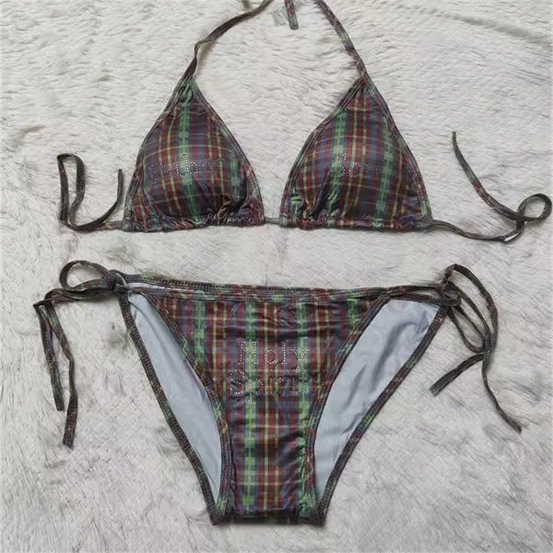 

Sexy Bikini Swimwear for Women with Diamond Design Plaid Separate Beach Vacation Sexy Underwear Ladies String Tie Divergent