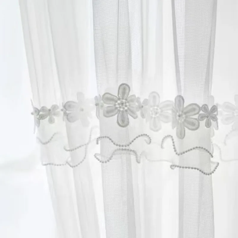 Custom Size White Tulle European Embroidered Sequin Sheer Curtains for Living Dining Room Bedroom Luxury Fashion Window Veil