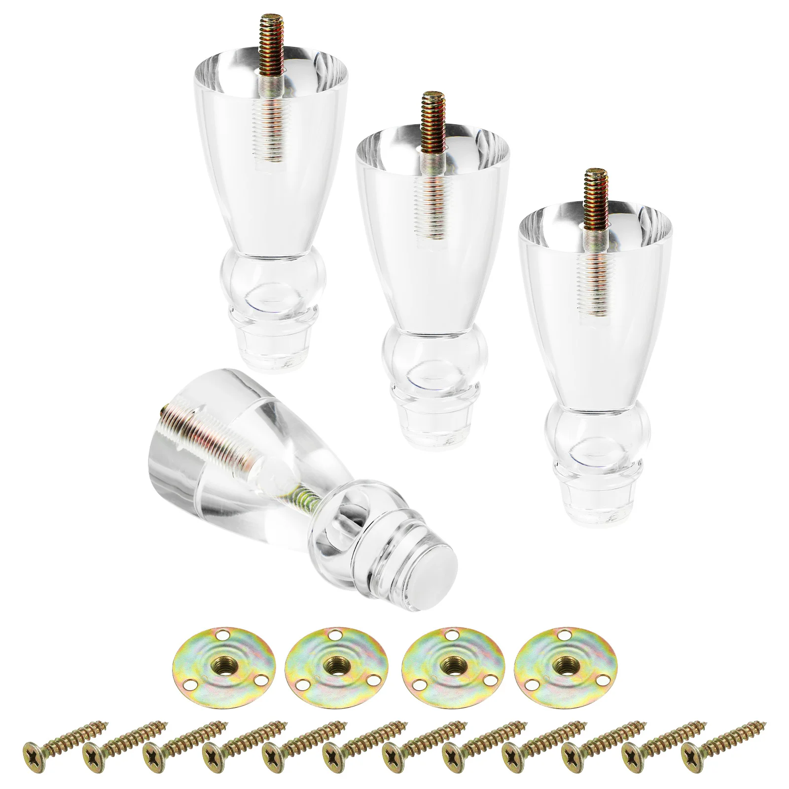 4Set Acrylic Furniture Legs 4Inch Replacement Sofa Feet Cabinet Modern Clear With Installation Hardware for Couch Bench TV Stand
