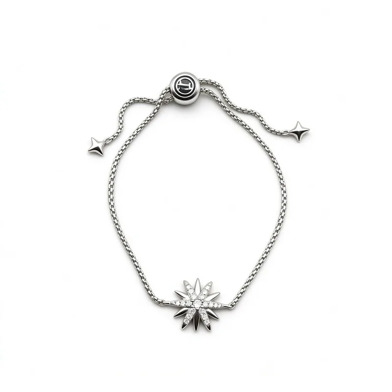 13mm CZ Pave Starburst Adjustable Slider Bolo Chain Bracelet for Women High Quality Polished Alloy Dainty Cable Chain with Sparkling Star Charm Minimalist Everyday Fashion Jewelry for Daily Wear Party Wedding Christmas Birthday Anniversary Gift for Her