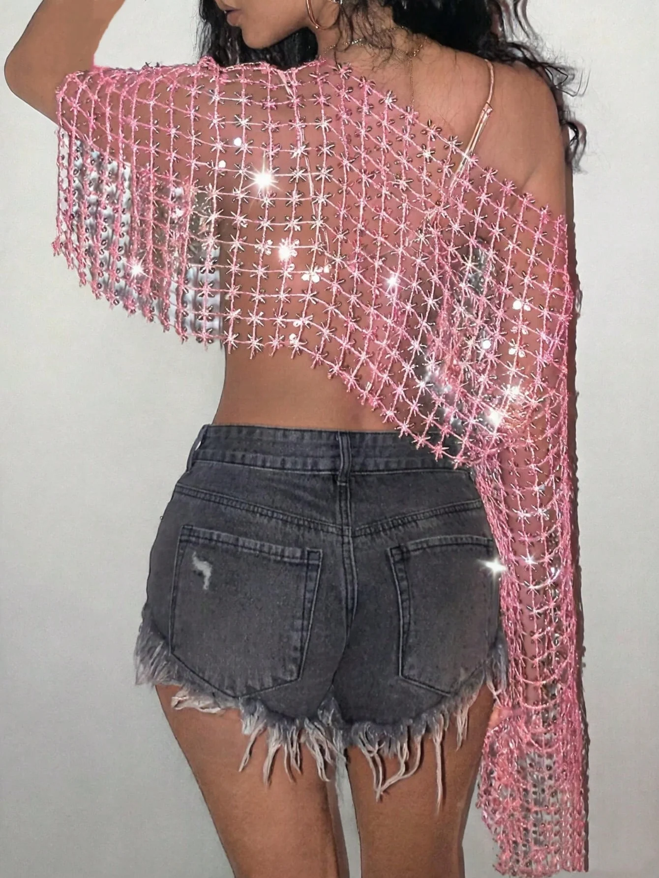 Y2K Sparkly Floral Net Top Women Bling Rhinestone Mesh See Through Shirt Festival Rave Costume Beachwear Holiday Outfit