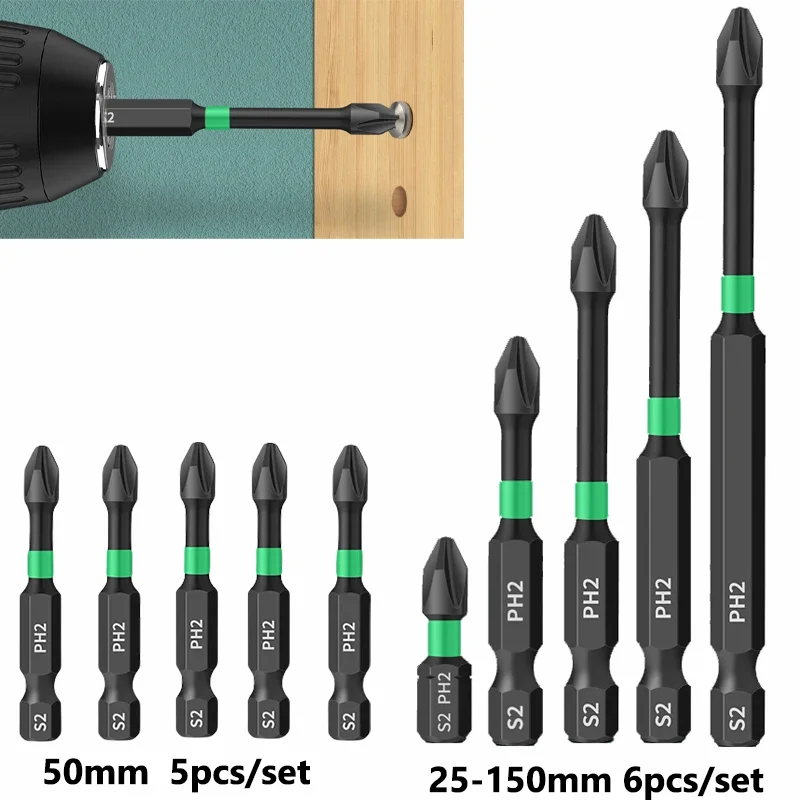 5Pcs/6Pcs PH2  Screwdriver Bit Set Special Slotted Cross Impact Batch Head Magnetic High Hardness Screw Bits Driver Hand Tool