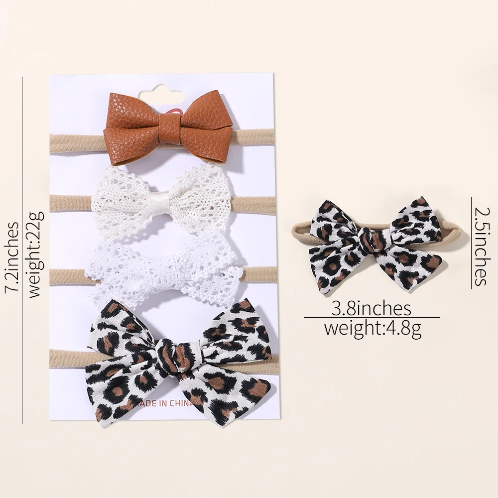 4Pcs/set Bow Baby Headband For Girls Cotton Linen Leopard Printed Newborn Headbands Lace Hair Bands Turban Kids Hair Accessories