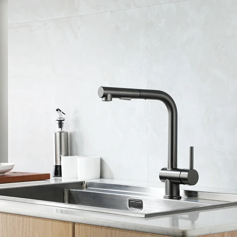 Modern White/Chrome Brass Pull Out Kitchen Sink Faucet Deck Mounted Handle Spring Hot and Cold Water Tap Kitchen Crane