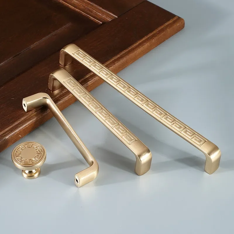 Gold Door Handles Zinc Alloy Cabinet Handle Drawer Knobs Chinese Classical Wardrobe Pulls Kitchen Handle Furniture Hardware