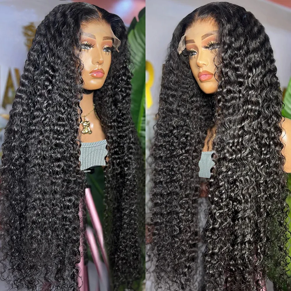 Wig rambut palsu untuk wanita, gelombang air 13x4 Wig Frontal, gelombang dalam preplock, Wig tanpa lem 30 38 HD inci rambut manusia keriting untuk wanita warna hitam