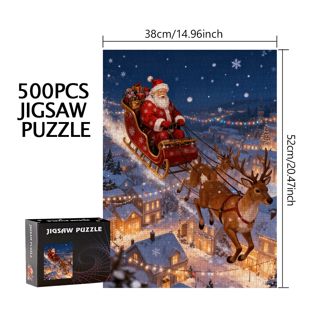 Puzzle da 500 pezzi o 1000 pezzi con Babbo Natale e slitta: grande numero di pezzi per la notte di giochi in famiglia, attività di festa di Natale, porta