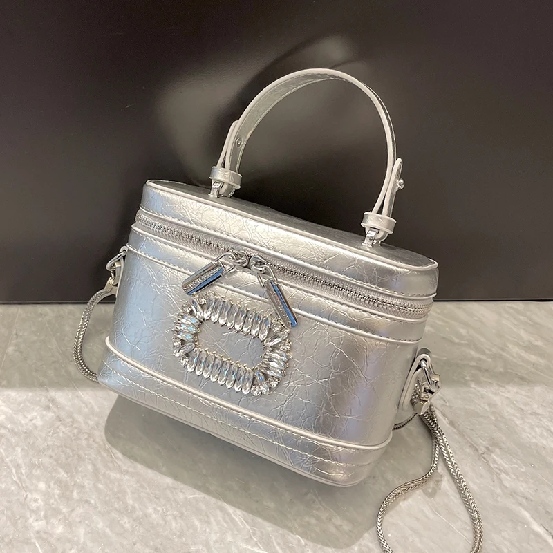 

French Style Women Handle Mini Square Bags 2023 New Fashion Textured Bucket Bag Chic Design Versatile Female Crossbody Bag