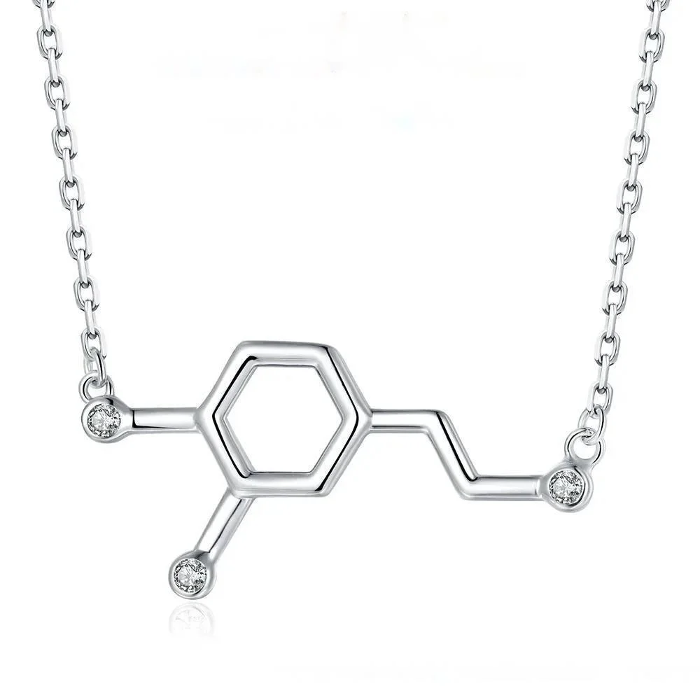 925-Sterling-Silver Caffeine Molecule Dopamine Pendent Necklace for Women,Teacher, Chemistry Graduates, Science Jewelry Lovers