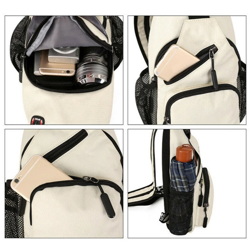 Women Chest Bag Solid Color Zipper Multi Function Shoulder Bag With Earphone Mouth Can Be One Shoulder Messenger Shoulder Bag