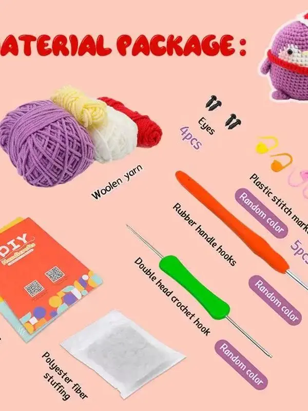 初心者向けかぎ針編みキット-ペンギン編み物セット-大人用-クラフトk-diy-編み物材料バッグ-帽子-スカーフ-アクセサリー