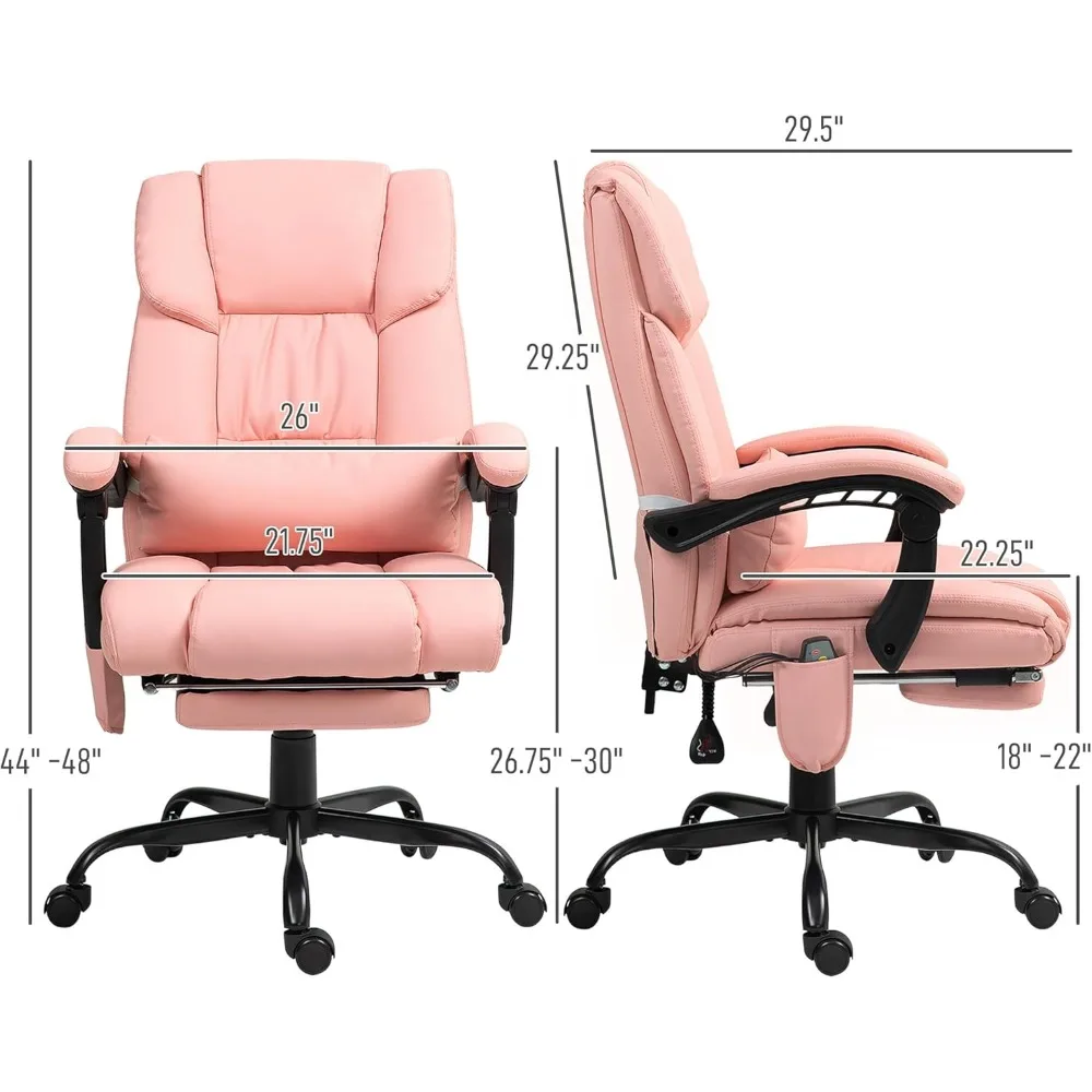 High Back Massage Office Chair with 6 Vibration Points, PU Leather Reclining Computer Chair, Ergonomic Desk Chair with Footrest