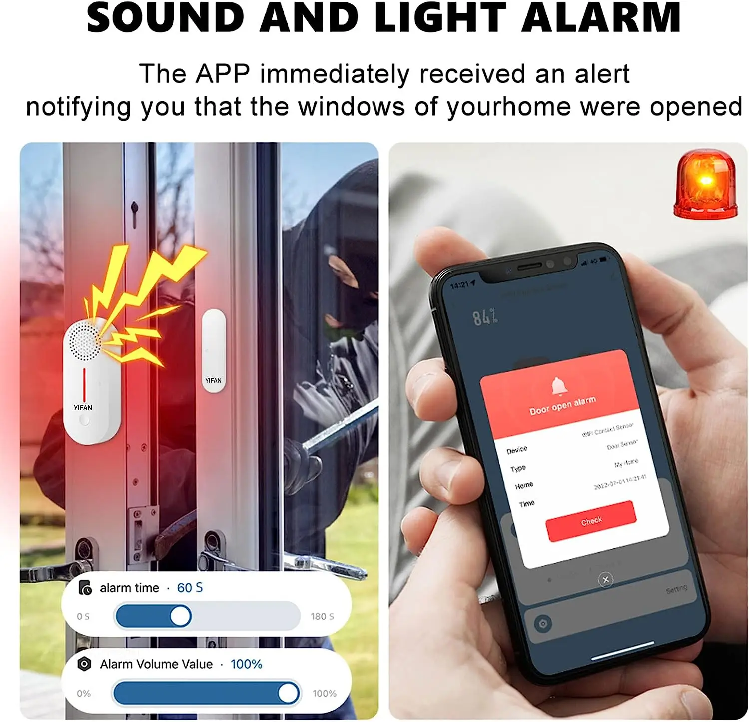 Tuya WiFi Door Window Sensor Door Opening Detector Sound Alarm Timed Arm And Disarm Home Security Protection Smart Life APP