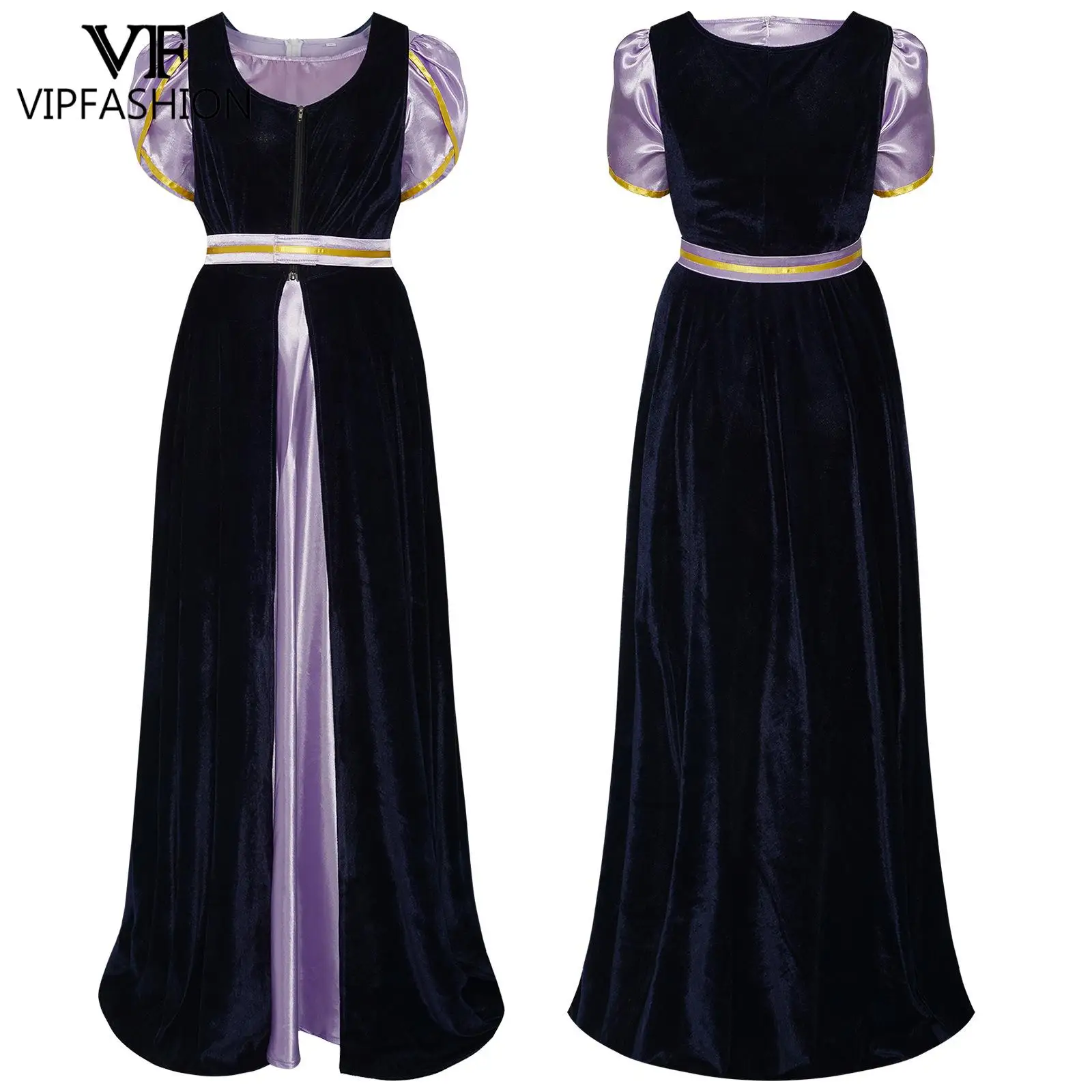 

VIPFASHION Victorian Cosplay Costume Women Purple Lining Velvet Gown Formal Event Party Outfit Lady Puff Sleeve Maxi Dress