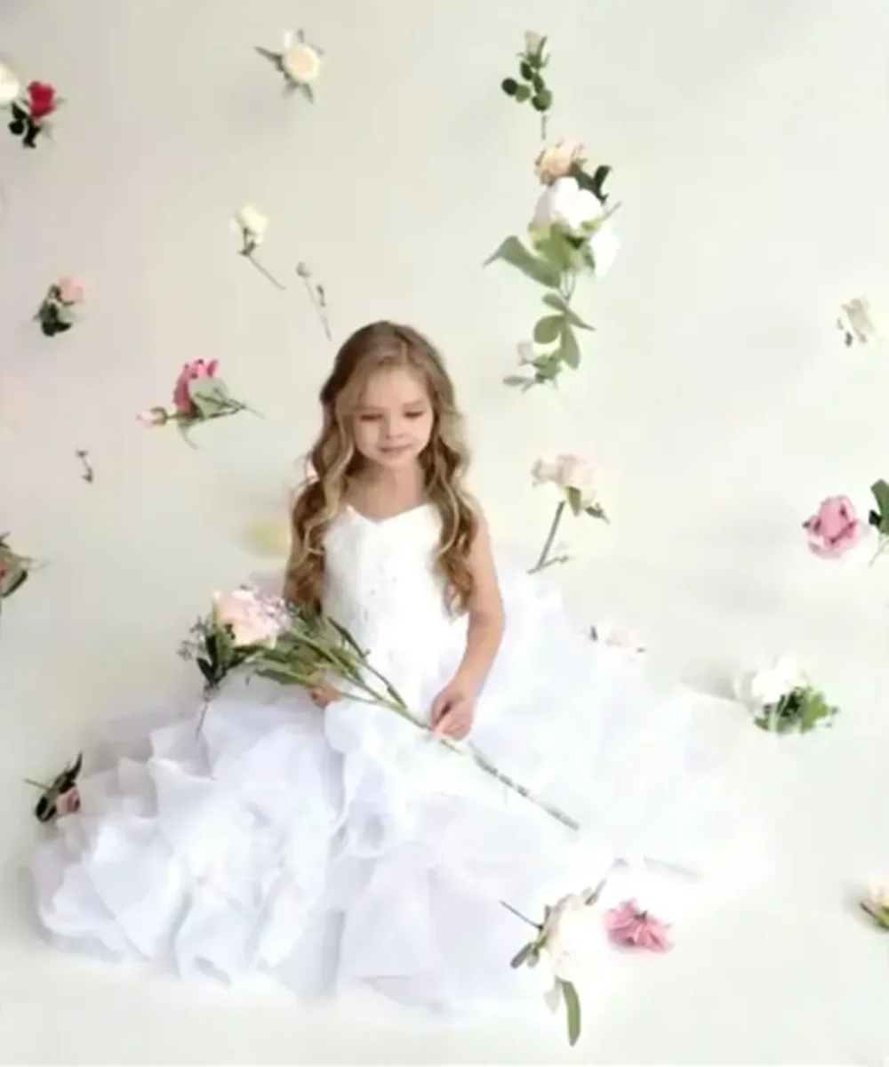 ชุดเดรสเด็กผู้หญิงสีชมพูแบบสั่งทำพิเศษสำหรับงานแต่งงาน ผ้าทูลล์แต่งเลื่อมระยิบระยับ ชุดราตรีงานวันเกิด งานรับศีลมหาสนิท งานเลี้ยง