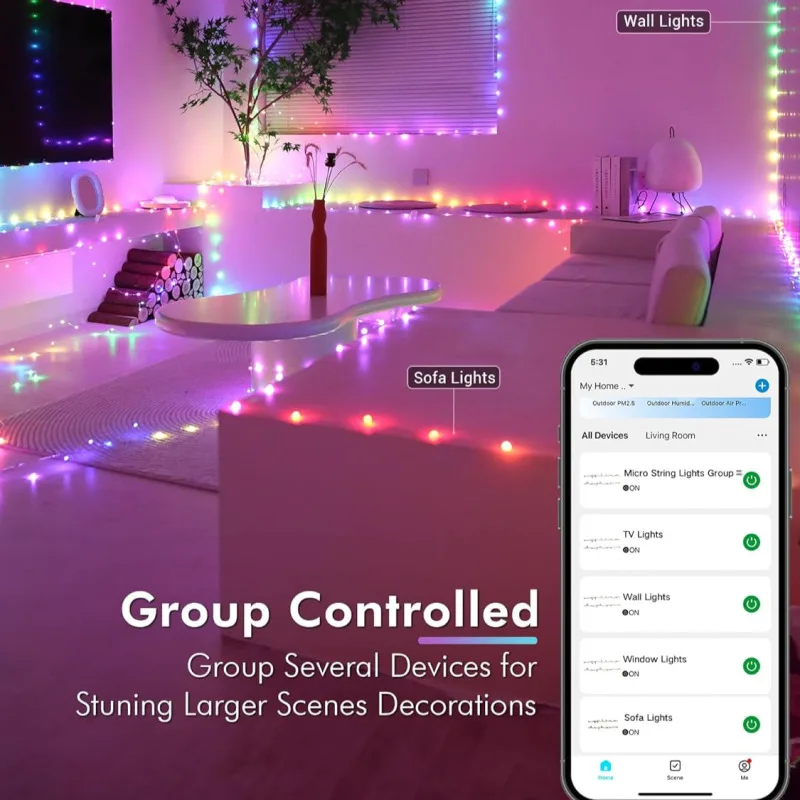 RGB String Lights LED Smart Point Control Sound Control Lights Mobile Phone Bluetooth APP Control DIY Decoration Running Lights