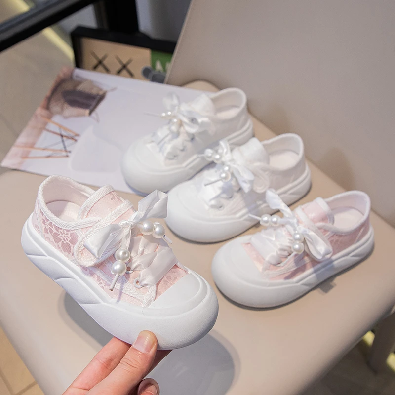 

Children’s Casual Sneakers for Girls 2025 Autumn New Toddler Canvas Shoes with Shiny Bow Non-slip Breathable Kid Cotton Sneakers