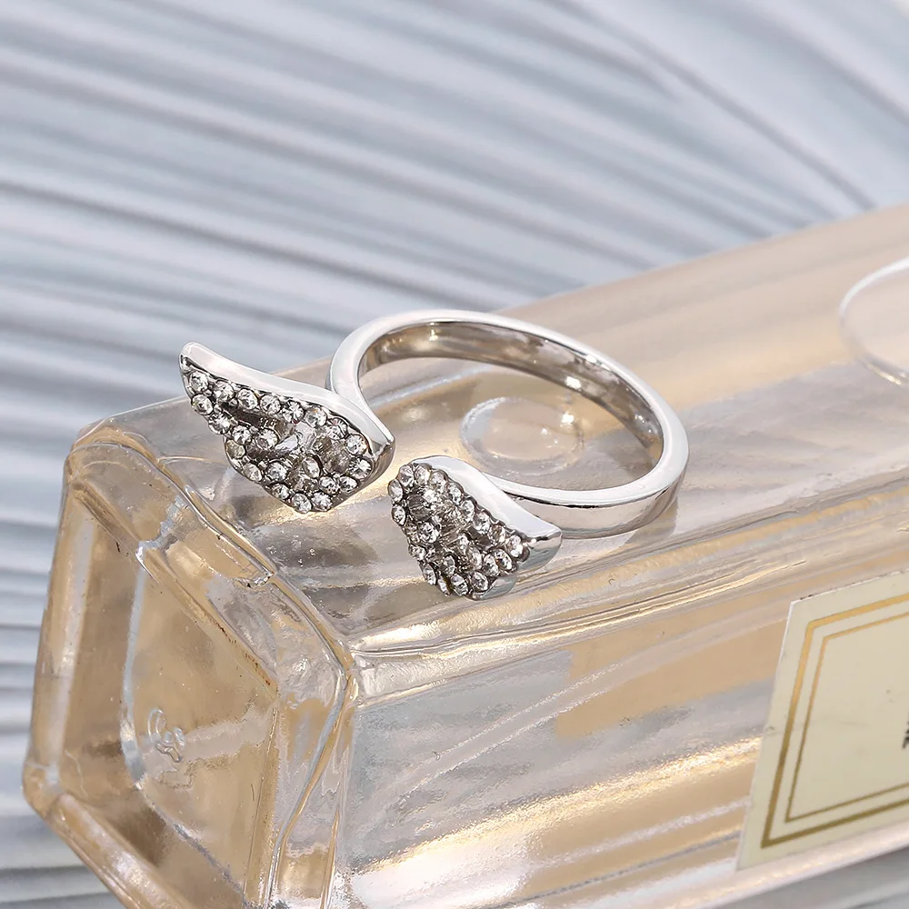 Silver Color Angel Wings Ring Adjustable Micro Pave Zircon Joint Rings For Women Fashion Opening Rings Jewelry Female Lover Gift image 5
