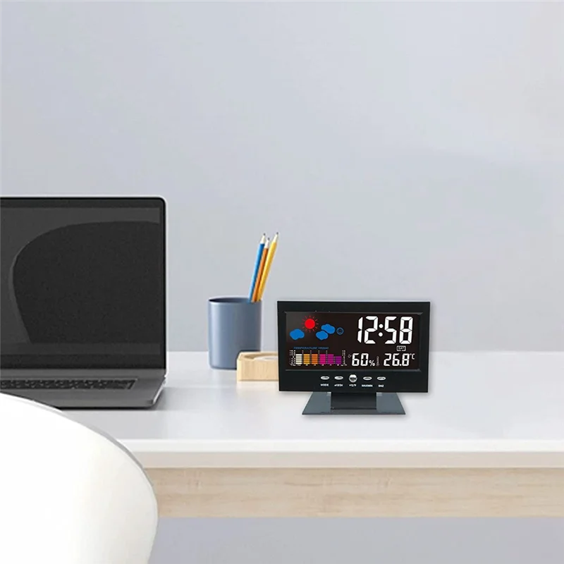 Temperature and Humidity Colour Screen Desk Clock, Wireless Weather Projections LCD Backlit Alarm Clock Sound