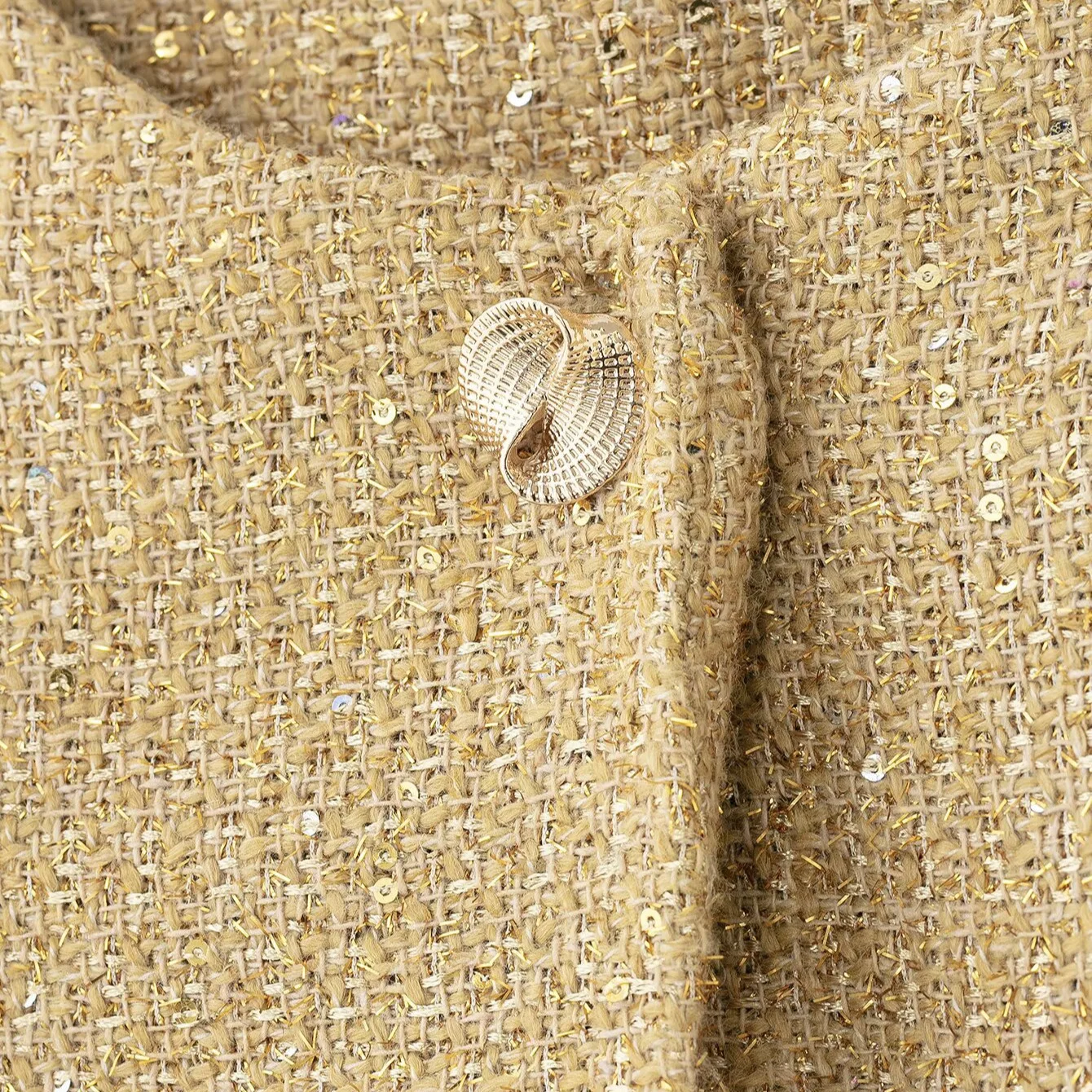 KIDCKRJ Gold Women Spring Jacket Elegant Round Neck Button Loose Outwear For Female Minimalist Instagram-Style Lady Jacket Coat