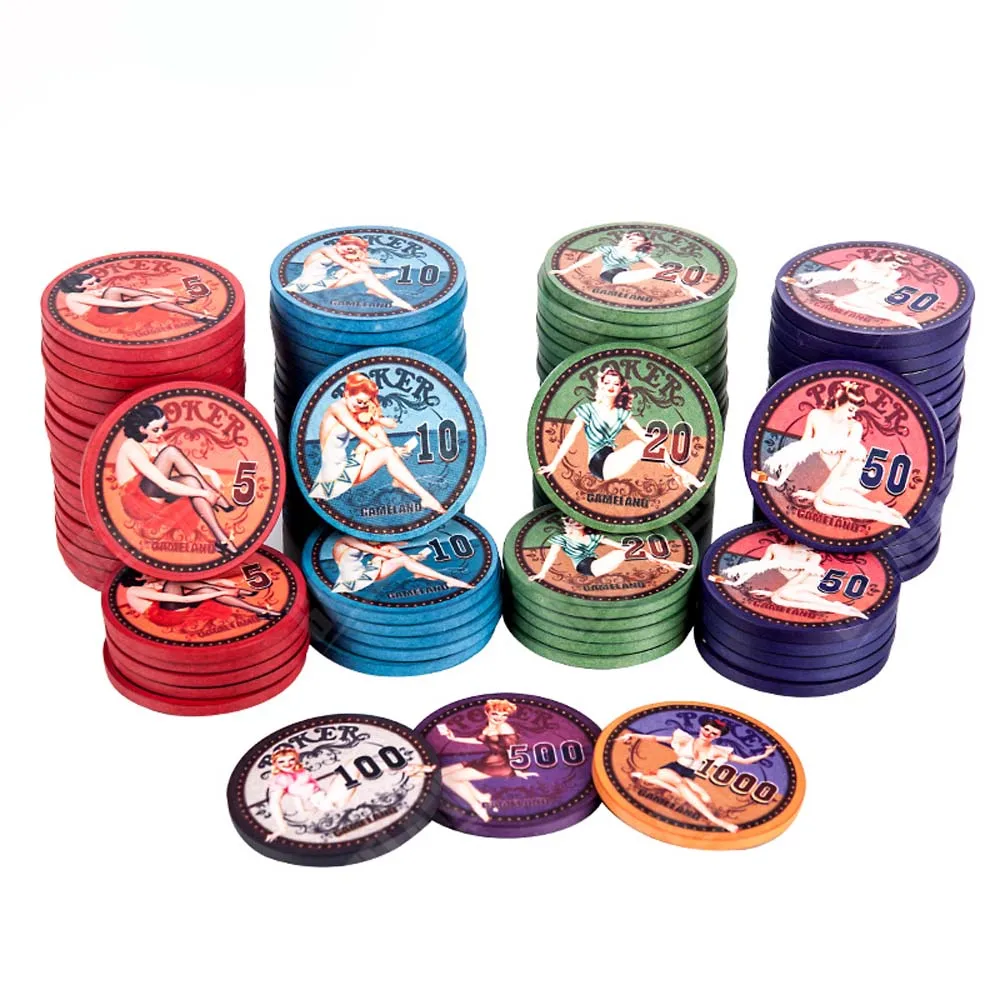 10pcs Ceramic Chips 43mm Vintage Goddess Texas Hold\'em Poker Chips Round Digital Coins Baccarat, Party Entertainment Game Coins