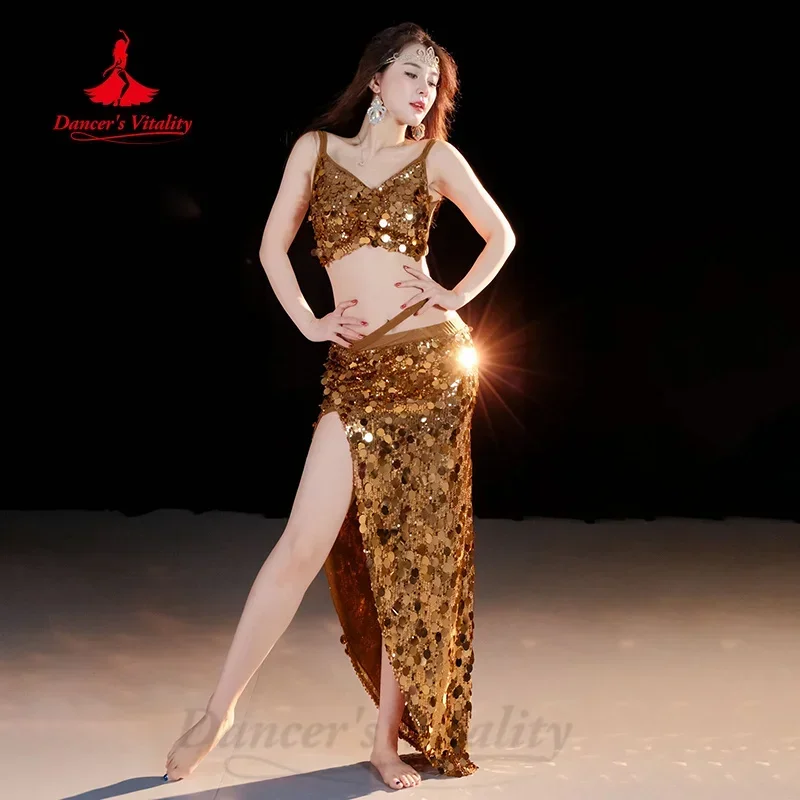 Traje de dançarina do ventre para mulheres conjunto de desempenho de lantejoulas avançadas meninas oriental dança do ventre roupas de prática profissional