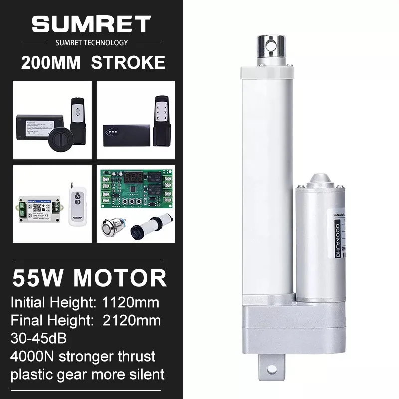 

200mm Stroke DC 12V 24V Motor Linear Actuator With RF Controller Bracket Kit Set Heavy Duty Fmax 4000N Vmax 20MM/S Low Noise