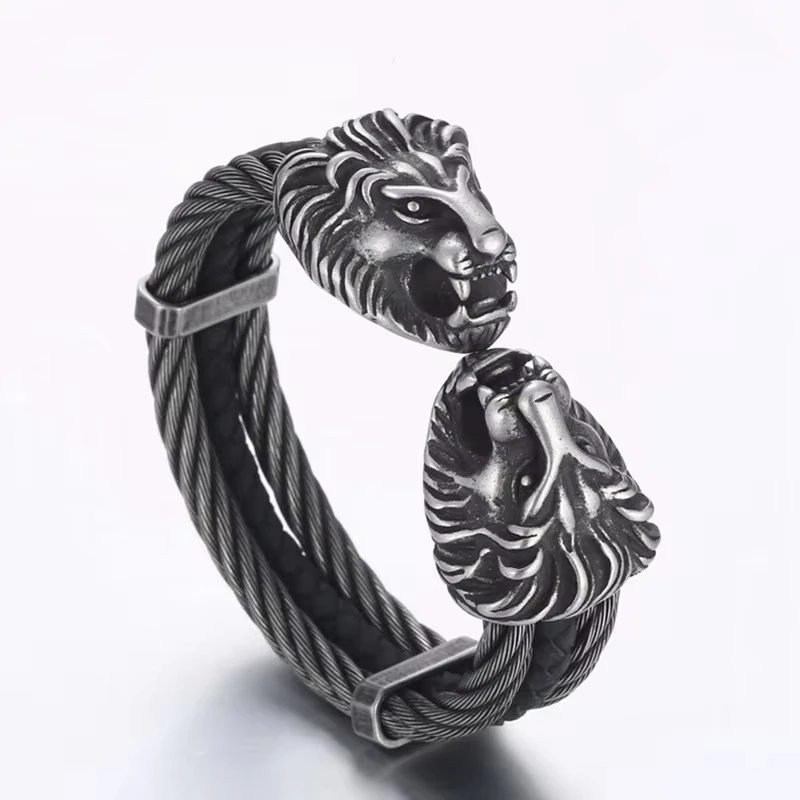 Domineering Stainless Steel Lion Head Bracelet Men Multi-layer Twist Bangle Punk Style Jewelry Accessory Man Bracelet Gift