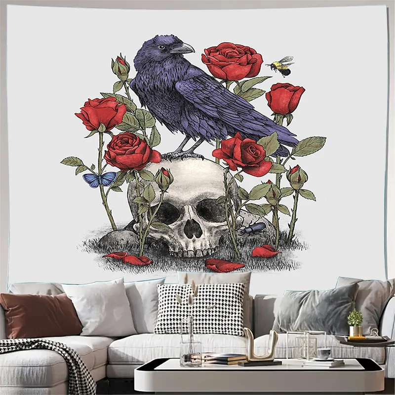 Gothic Raven Tapestry Dark Forest Wall Hanging Halloween Home Decor Witchy Room Aesthetic Tapestry Vintage Art Tapestry