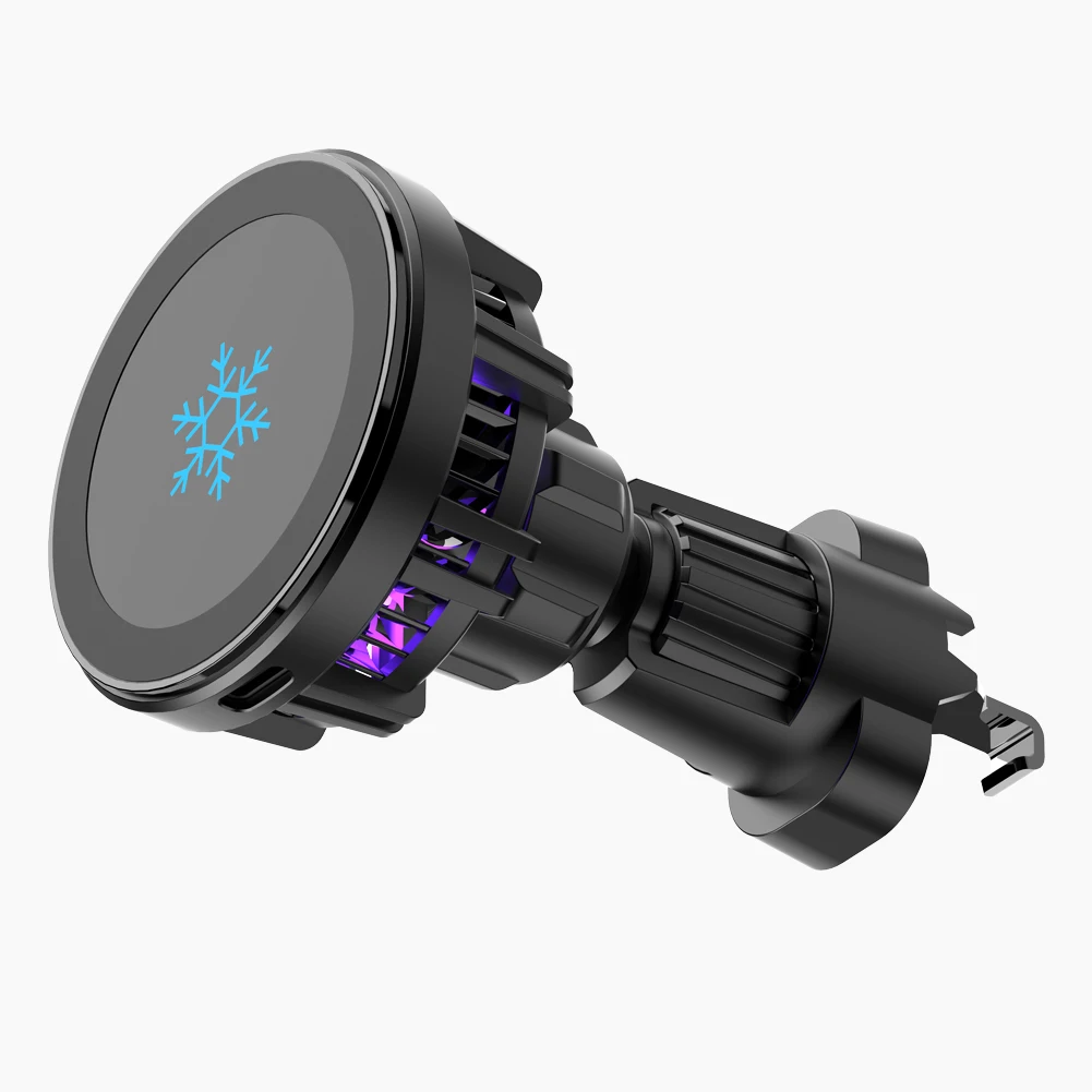 

2023 New Mobile Magnetic Fast Wireless Car Mount Charger QI for iPhone with Air Cooling Fan and LED