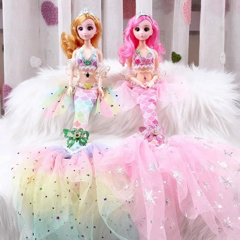 Sonho sereia princesa boneca presente de natal perfeito para meninas com vestido brilhante conjunto de jogo de cabelo longo brinquedo fantasia