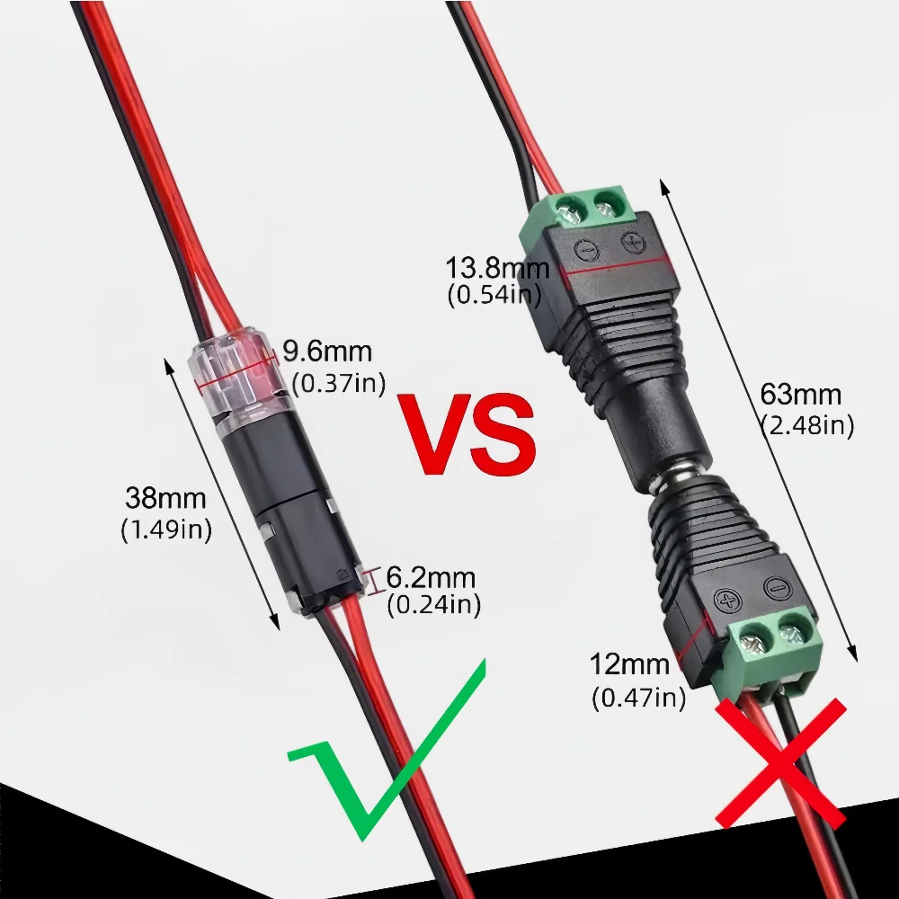 50/100pcs Double-Wire Plug-in Connector with Locking Buckle-Pluggable LED Wire Connectors 2 Pin 2 Way Electrical Wire Connector