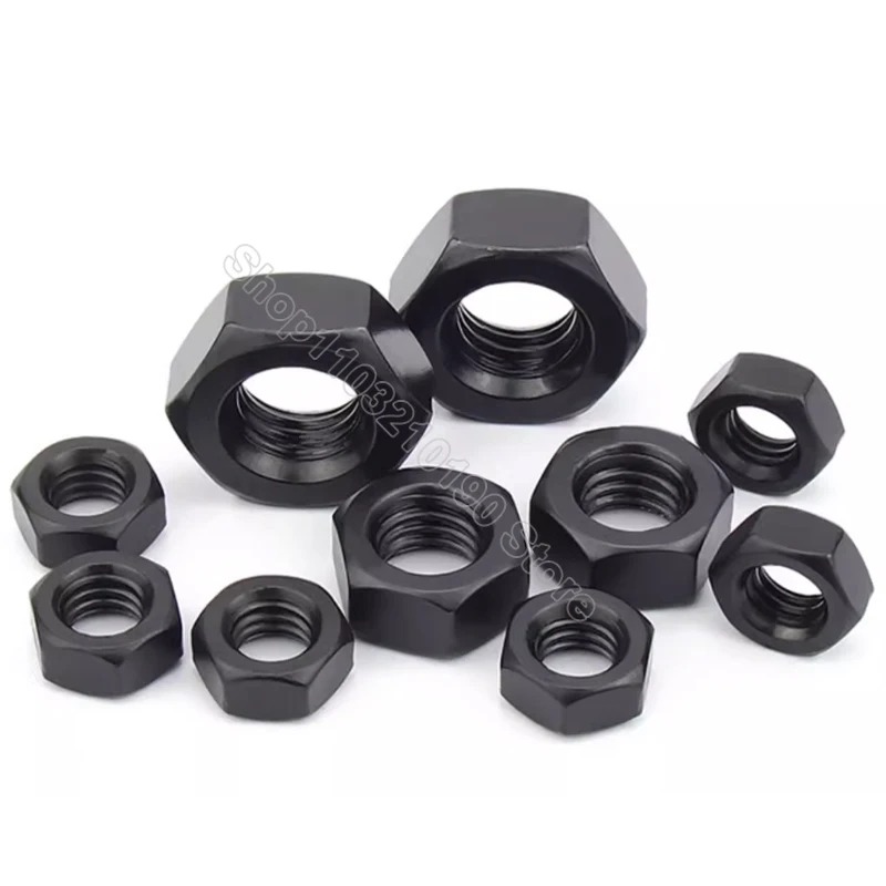 صامولة من الفولاذ الكربوني عالي القوة ، صامولة سداسية الشكل ، أسود ، خيط ناعم ، M8 ، M10 ، M12 ، M14 ، M16 ، M18 ، M20 ، درجة ، الملعب ، 25 ، من من من من 100 2-10