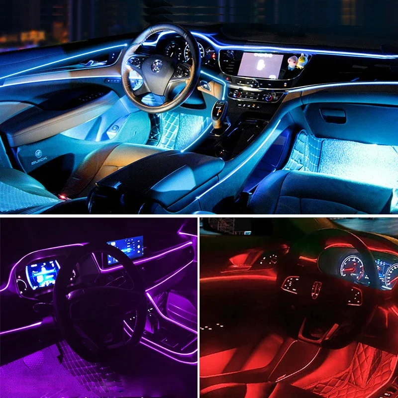 Car Atmosphere Lights EL Neon Wire Strip Light Auto Interior Decorative Ambient Neon Lamp EL Wire Rope Tube Waterproof LED Strip