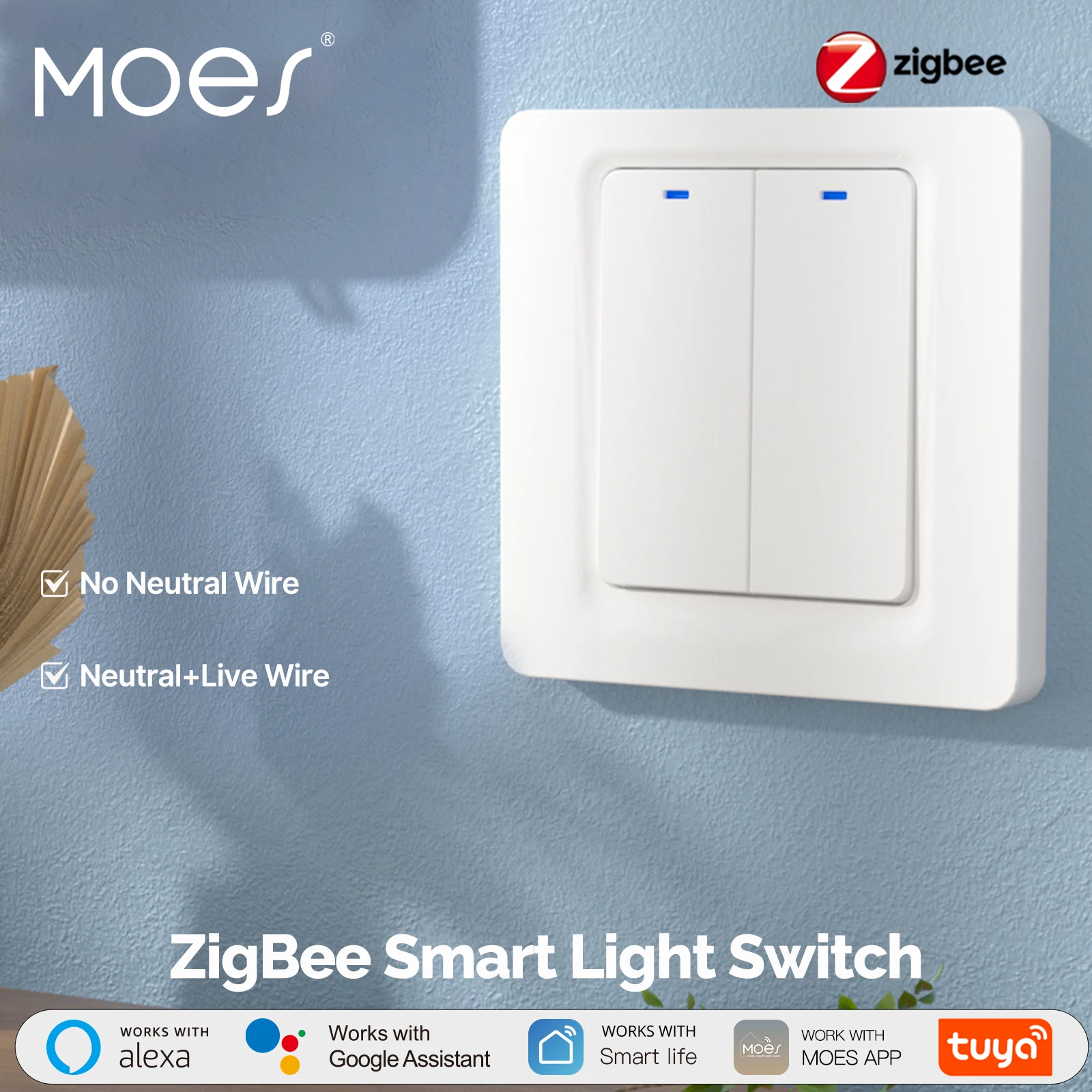 

MOES Tuya ZigBee Smart Light Switch Neutral Wire Optional Magnetic Latching Relay App Remote Control Work With Alexa Google Home