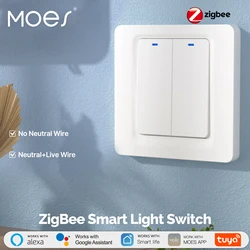 MOES Tuya ZigBee Smart Light Switch Neutral Wire Optional Magnetic Latching Relay App Remote Control Work With Alexa Google Home