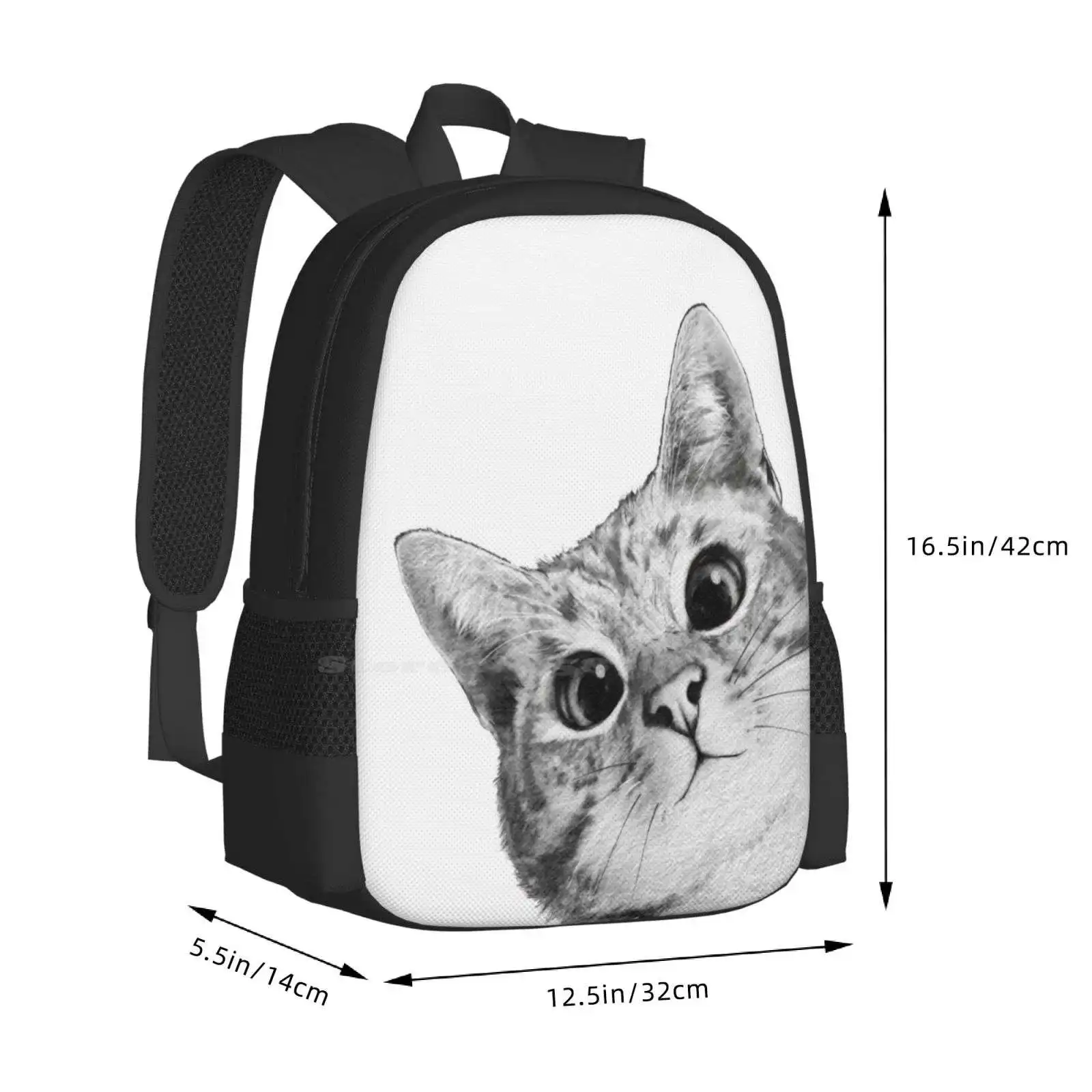 Sneaky Cat School Bag Big Capacity Backpack Laptop Peekaboo Black And White Kitten Humour Cute Funny Cats Animal Pet Happy