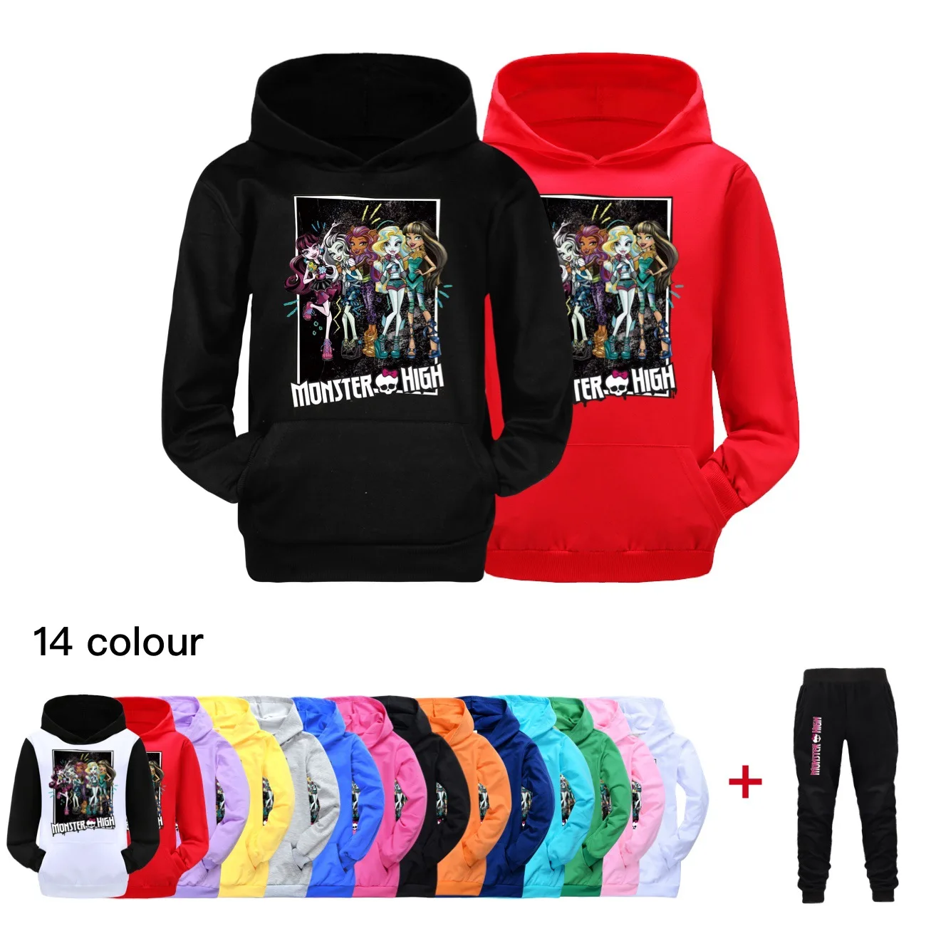 

Cartoon Hoodies Monster High Hooded Sweatshirts Boy Girl Casual Pullover Kids Clothes Spring Fall Tops Children Clothing