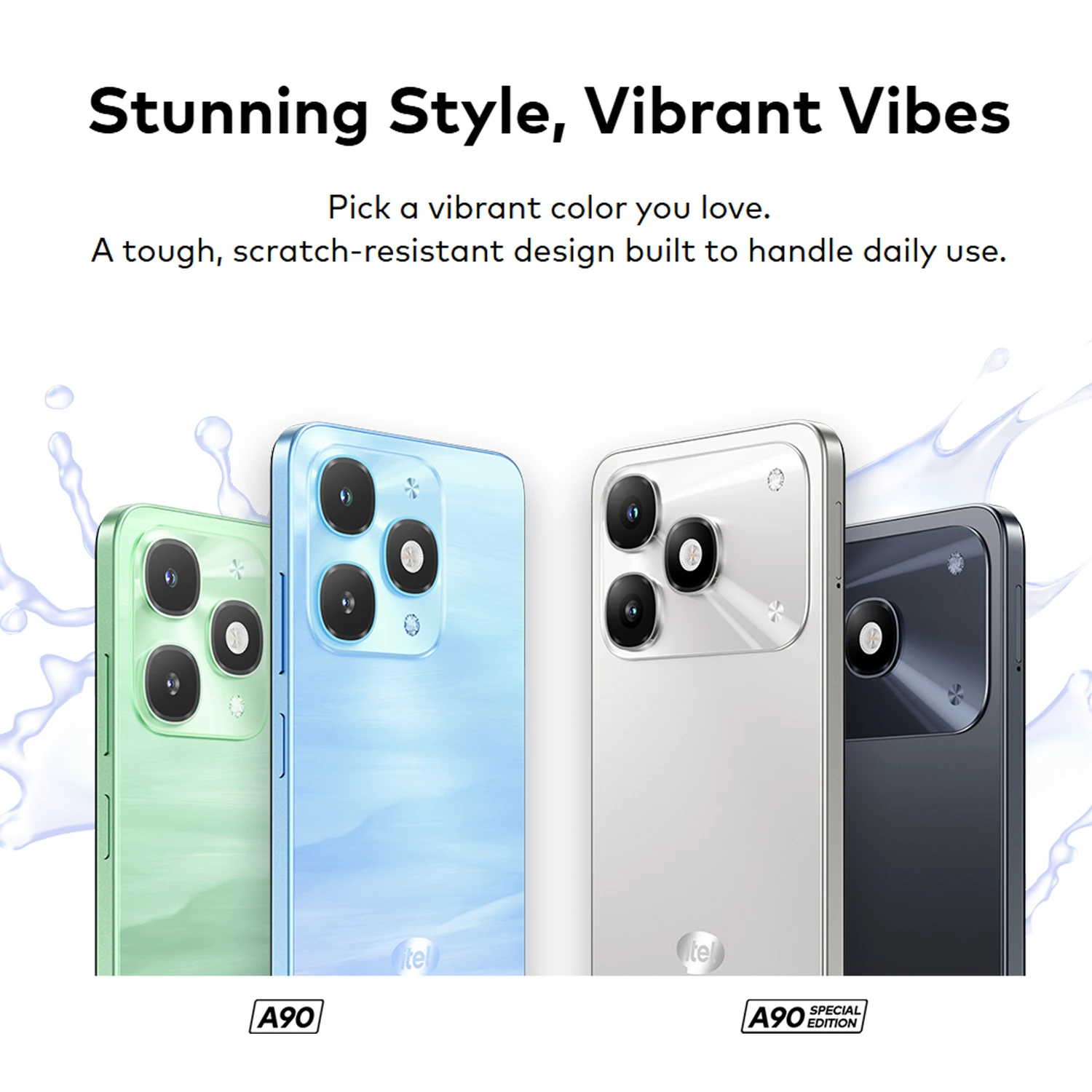 هاتف itel A90 ثنائي الشريحة، 6.6 بوصة 90 هرتز، 3 جيجابايت رام 128 جيجابايت، بطارية أندرويد 14، كاميرا 5000 مللي أمبير، كاميرا 13 ميجابكسل، ماسح بصمات الأصابع