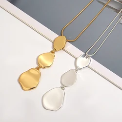 Amorcome Irregular Geometric Metal Pendant Necklace for Women Simple Gold Silver Color Long Chain Necklaces Collars Jewelry Gift